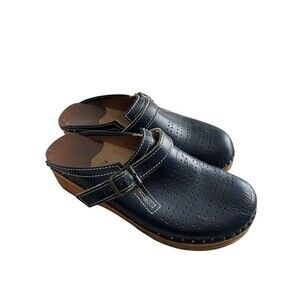 Bastad Original Shoes Womens 37 Comfort Clogs Navy Blue Leather Wedge Sweden